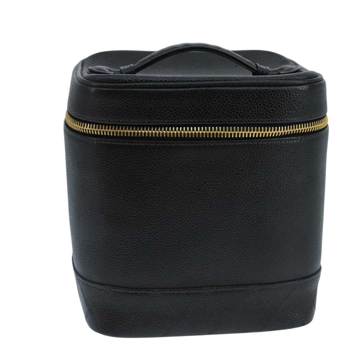 CHANEL Bicolore Vanity Cosmetic Pouch Caviar Skin Black Gold CC fm4192