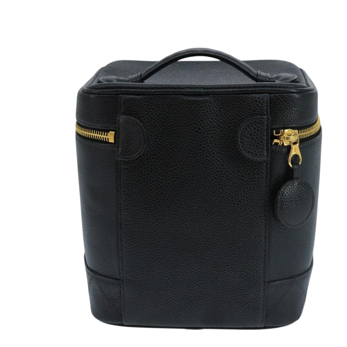 CHANEL Bicolore Vanity Cosmetic Pouch Caviar Skin Black Gold CC fm4192