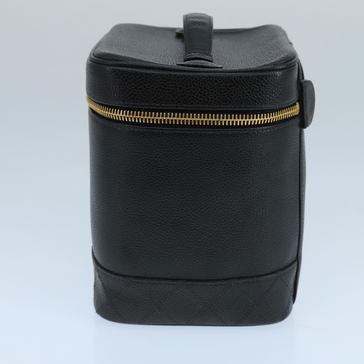 CHANEL Bicolore Vanity Cosmetic Pouch Caviar Skin Black Gold CC fm4192
