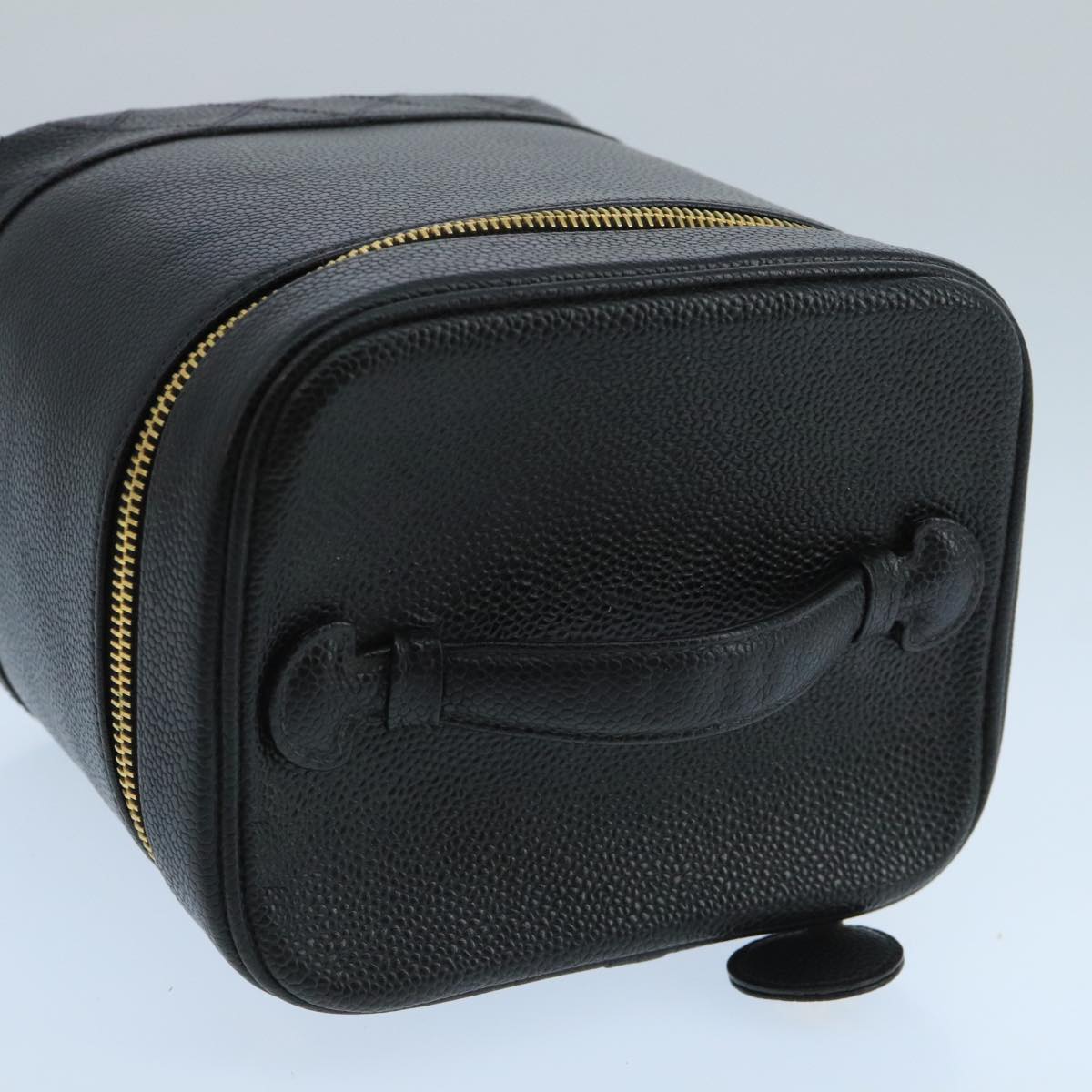CHANEL Bicolore Vanity Cosmetic Pouch Caviar Skin Black Gold CC fm4192