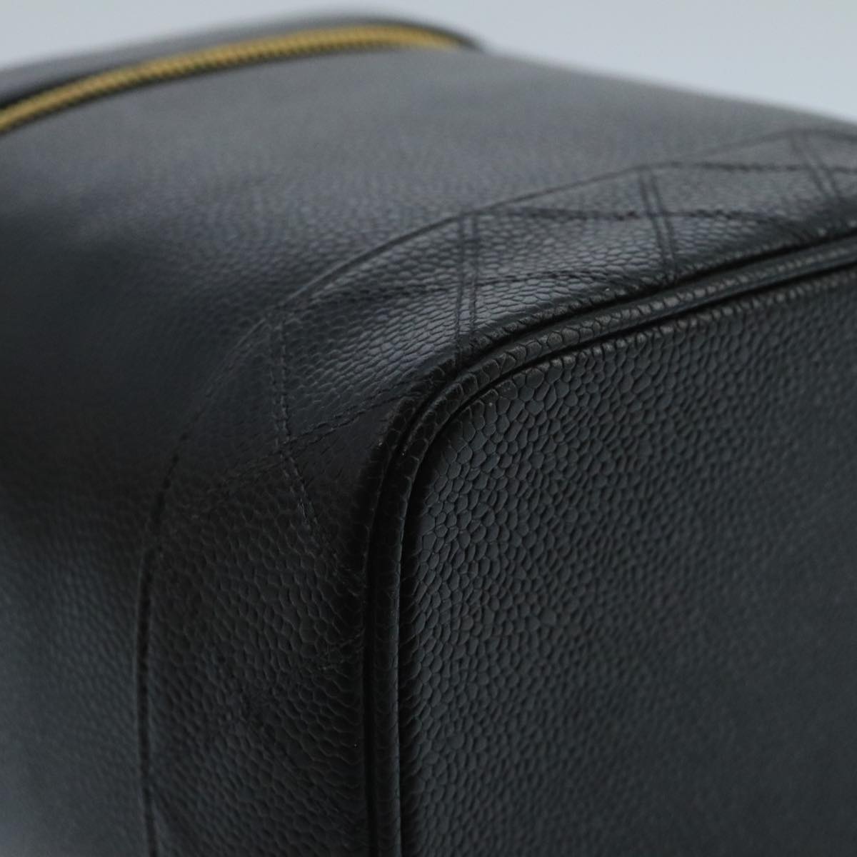CHANEL Bicolore Vanity Cosmetic Pouch Caviar Skin Black Gold CC fm4192