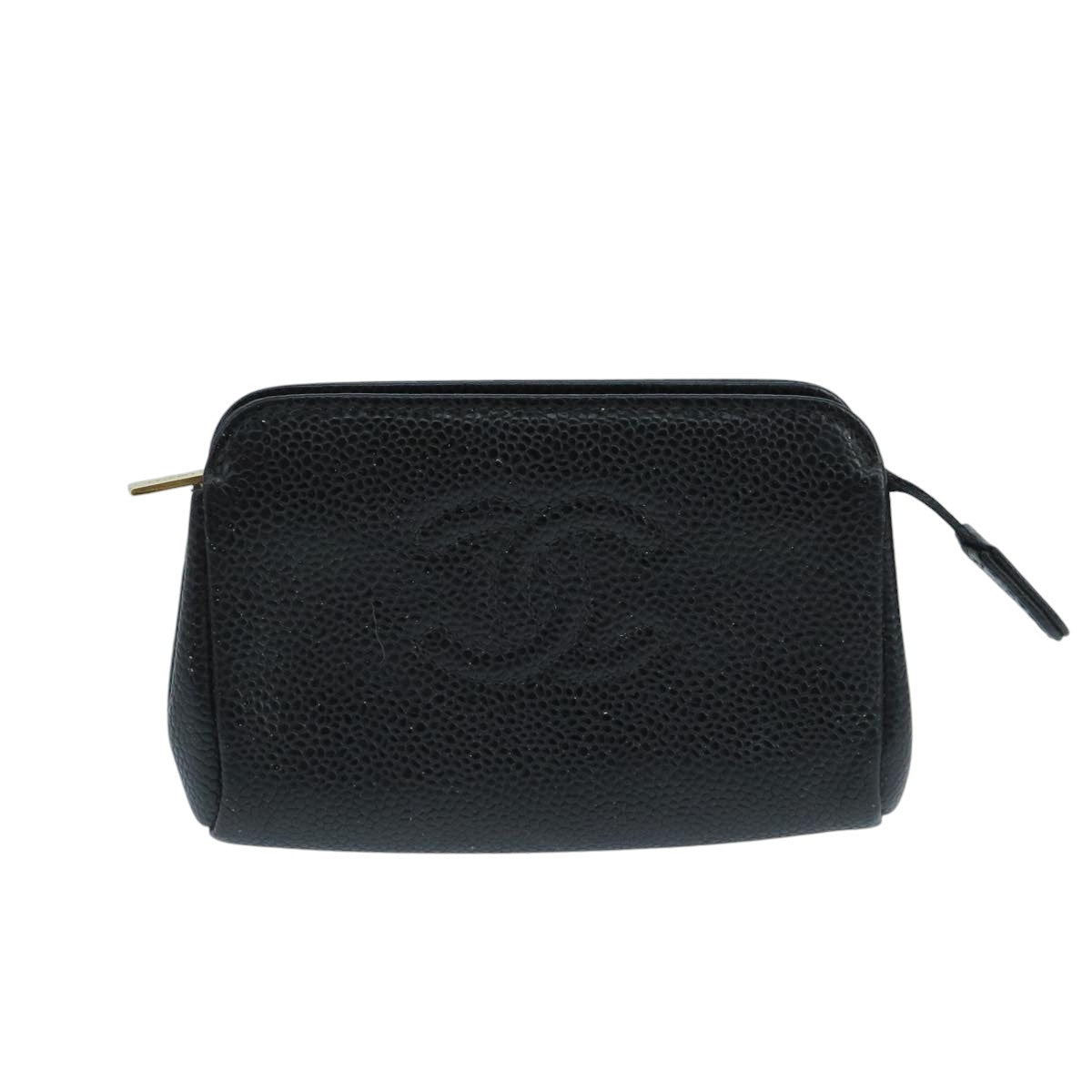 CHANEL Pouch Caviar Skin Black CC fm4204