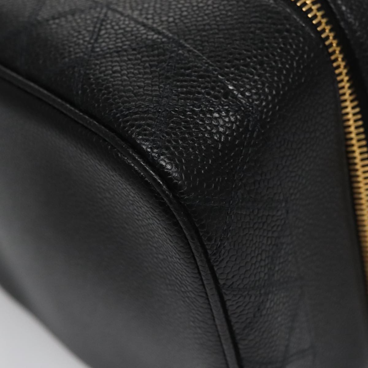 CHANEL Bicolore Vanity Cosmetic Pouch Caviar Skin Black Gold CC fm4250