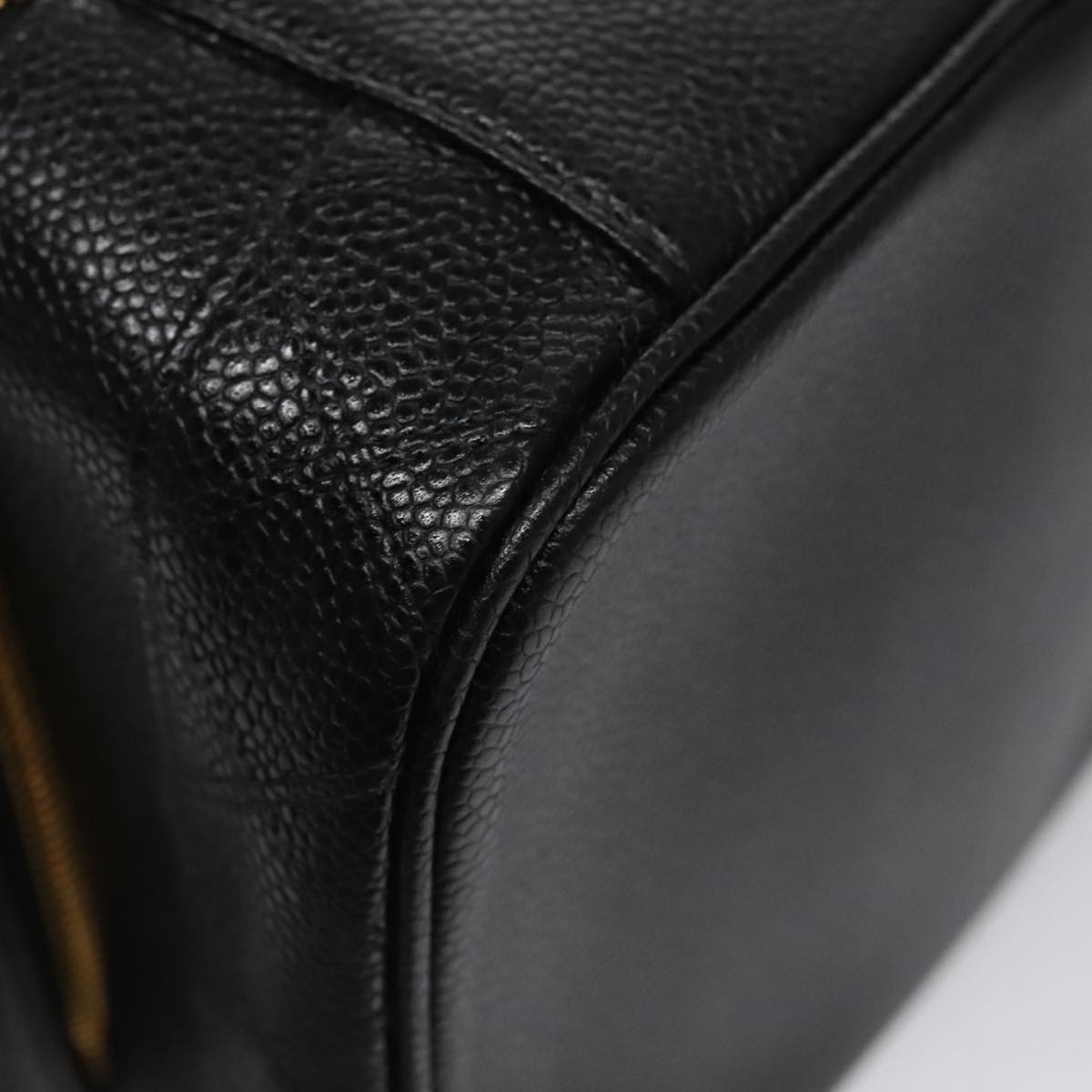 CHANEL Bicolore Vanity Cosmetic Pouch Caviar Skin Black Gold CC fm4250
