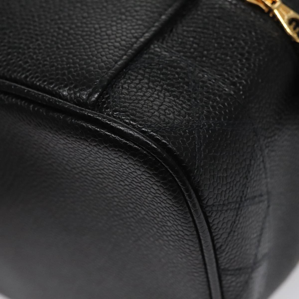 CHANEL Bicolore Vanity Cosmetic Pouch Caviar Skin Black Gold CC fm4250