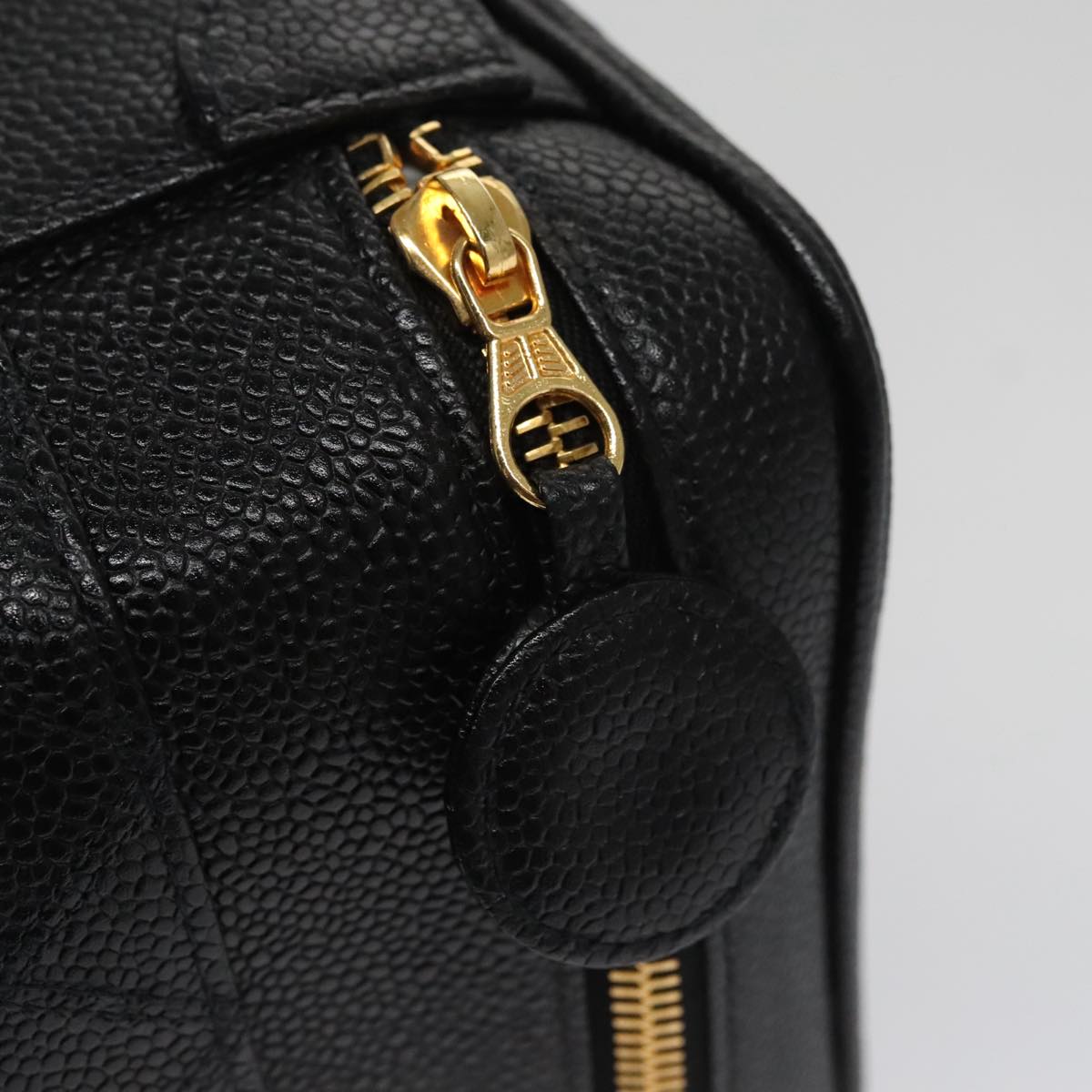 CHANEL Bicolore Vanity Cosmetic Pouch Caviar Skin Black Gold CC fm4250