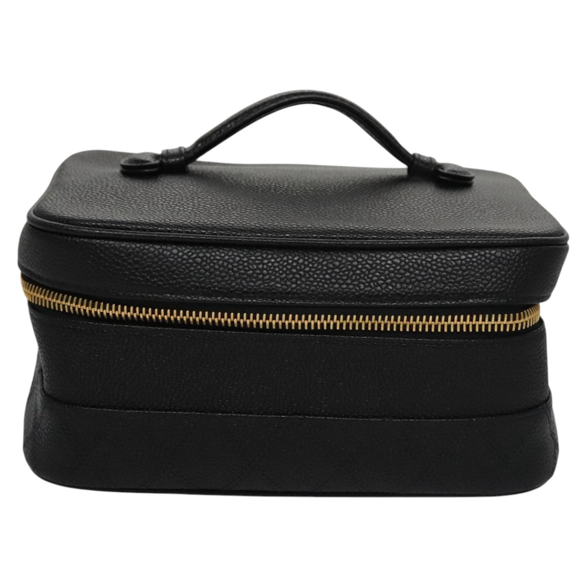 CHANEL Bicolore Vanity Cosmetic Pouch Caviar Skin Black Gold CC fm4250