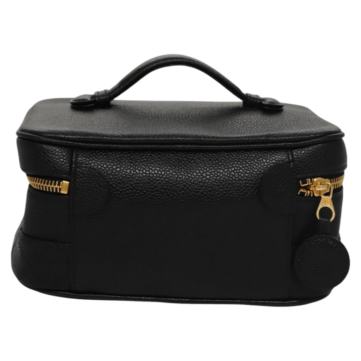 CHANEL Bicolore Vanity Cosmetic Pouch Caviar Skin Black Gold CC fm4250