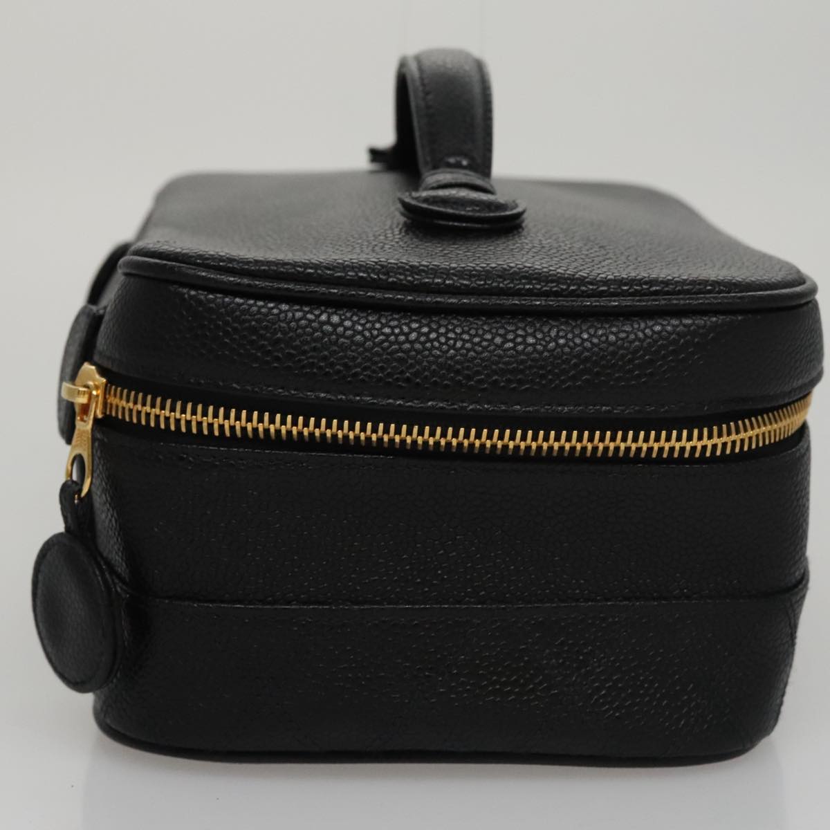 CHANEL Bicolore Vanity Cosmetic Pouch Caviar Skin Black Gold CC fm4250