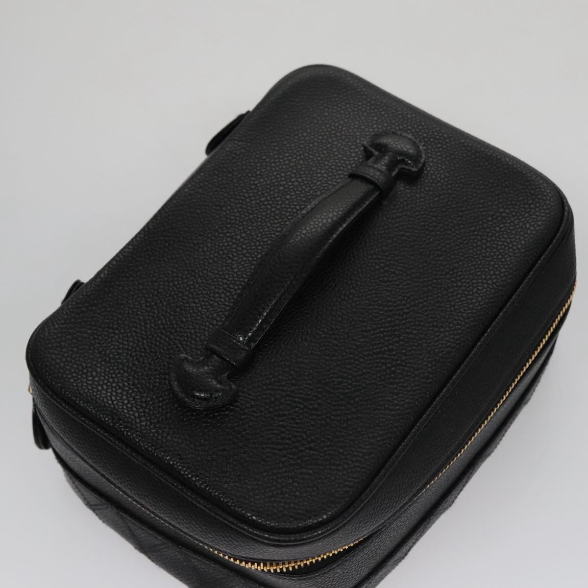 CHANEL Bicolore Vanity Cosmetic Pouch Caviar Skin Black Gold CC fm4250