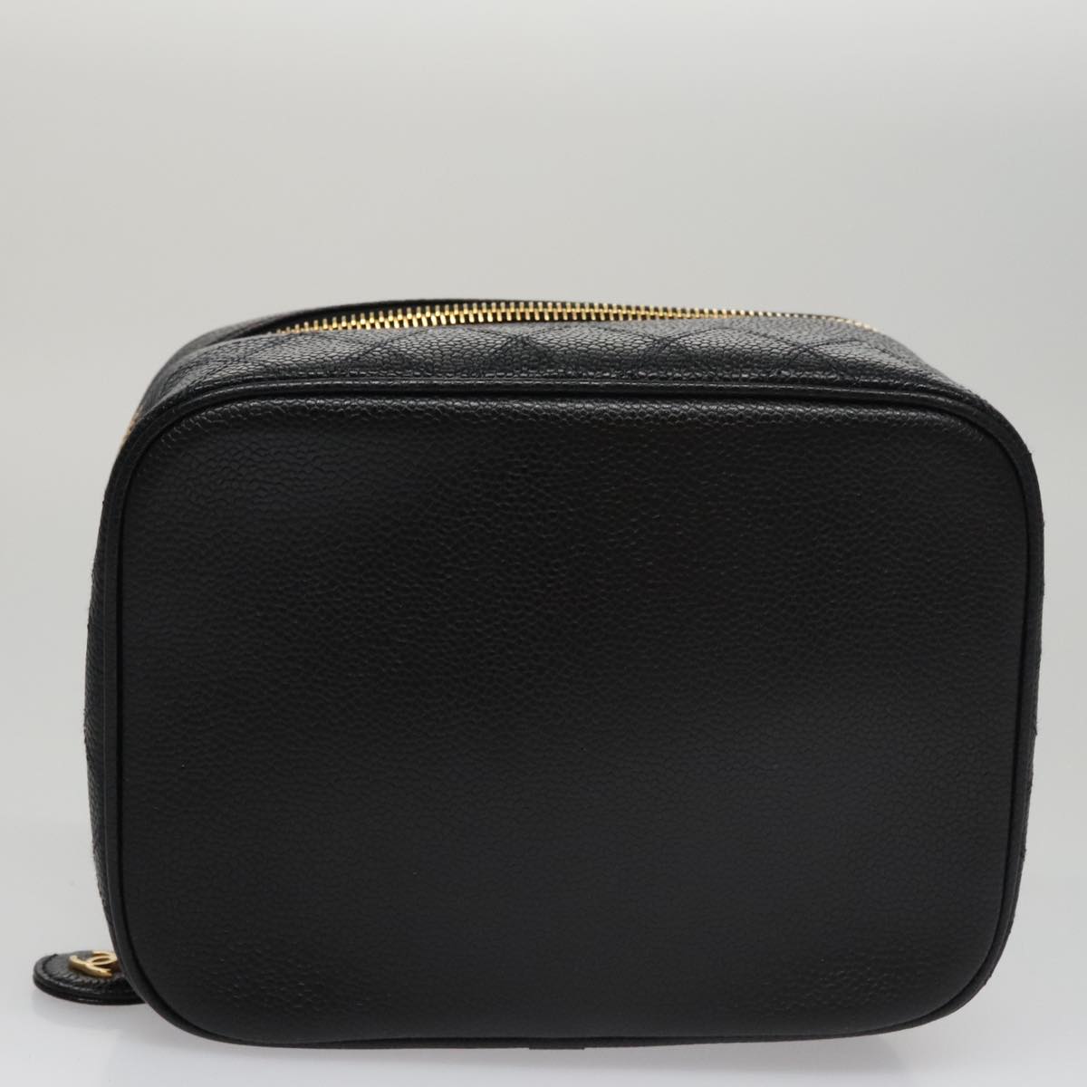 CHANEL Bicolore Vanity Cosmetic Pouch Caviar Skin Black Gold CC fm4250