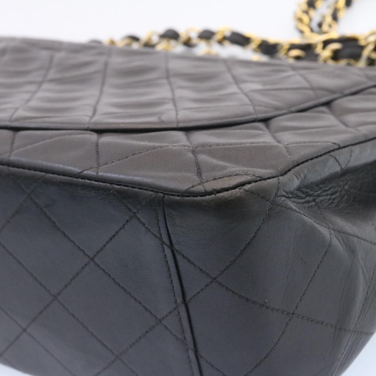 CHANEL Big Matelasse Flap Chain Shoulder Bag Lamb Skin Black Gold am1276gA