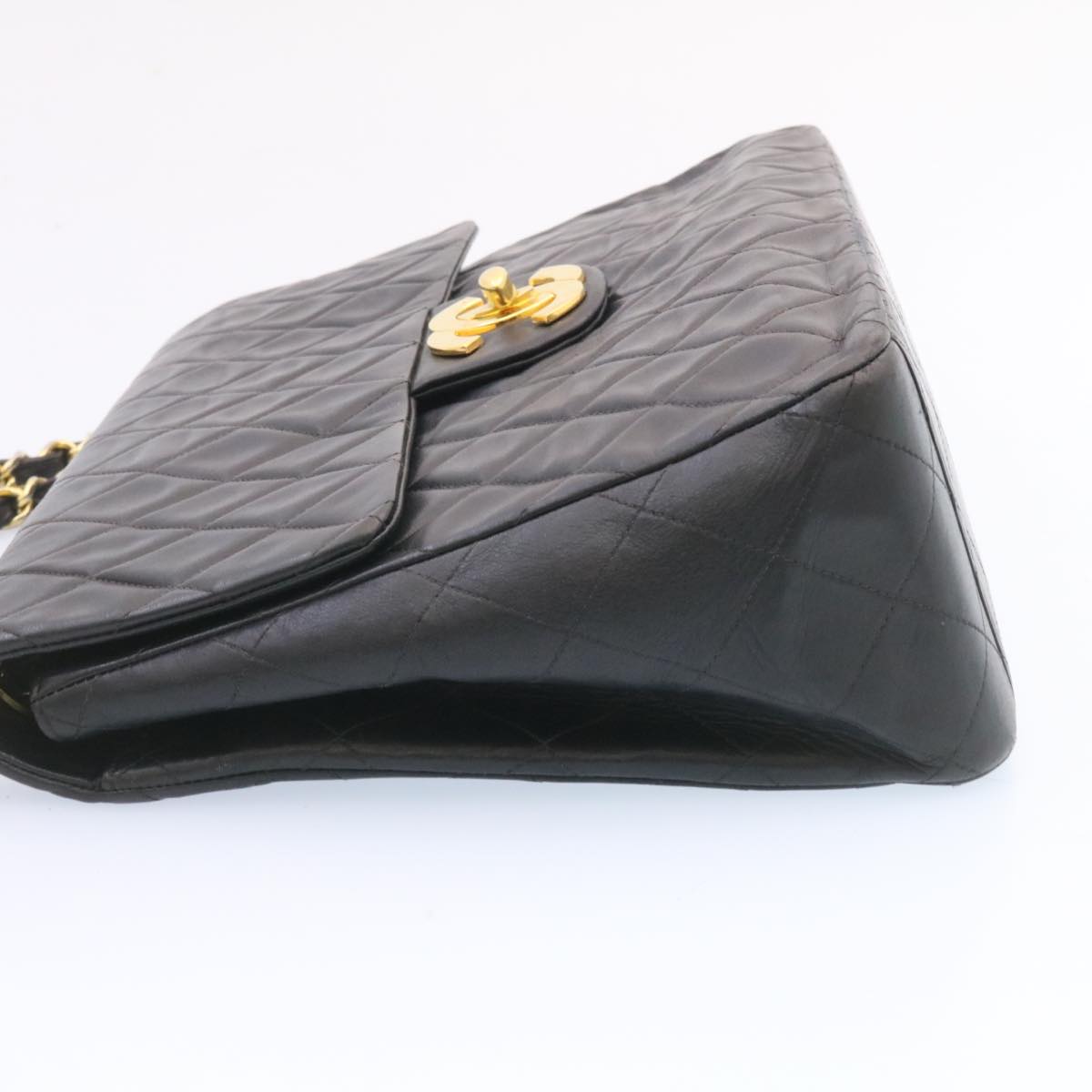 CHANEL Big Matelasse Flap Chain Shoulder Bag Lamb Skin Black Gold am1276gA
