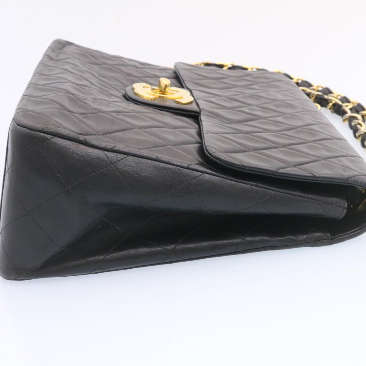 CHANEL Big Matelasse Flap Chain Shoulder Bag Lamb Skin Black Gold am1276gA