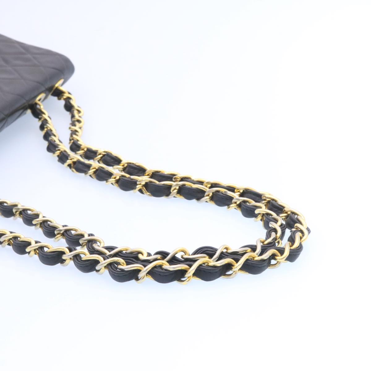 CHANEL Big Matelasse Flap Chain Shoulder Bag Lamb Skin Black Gold am1276gA