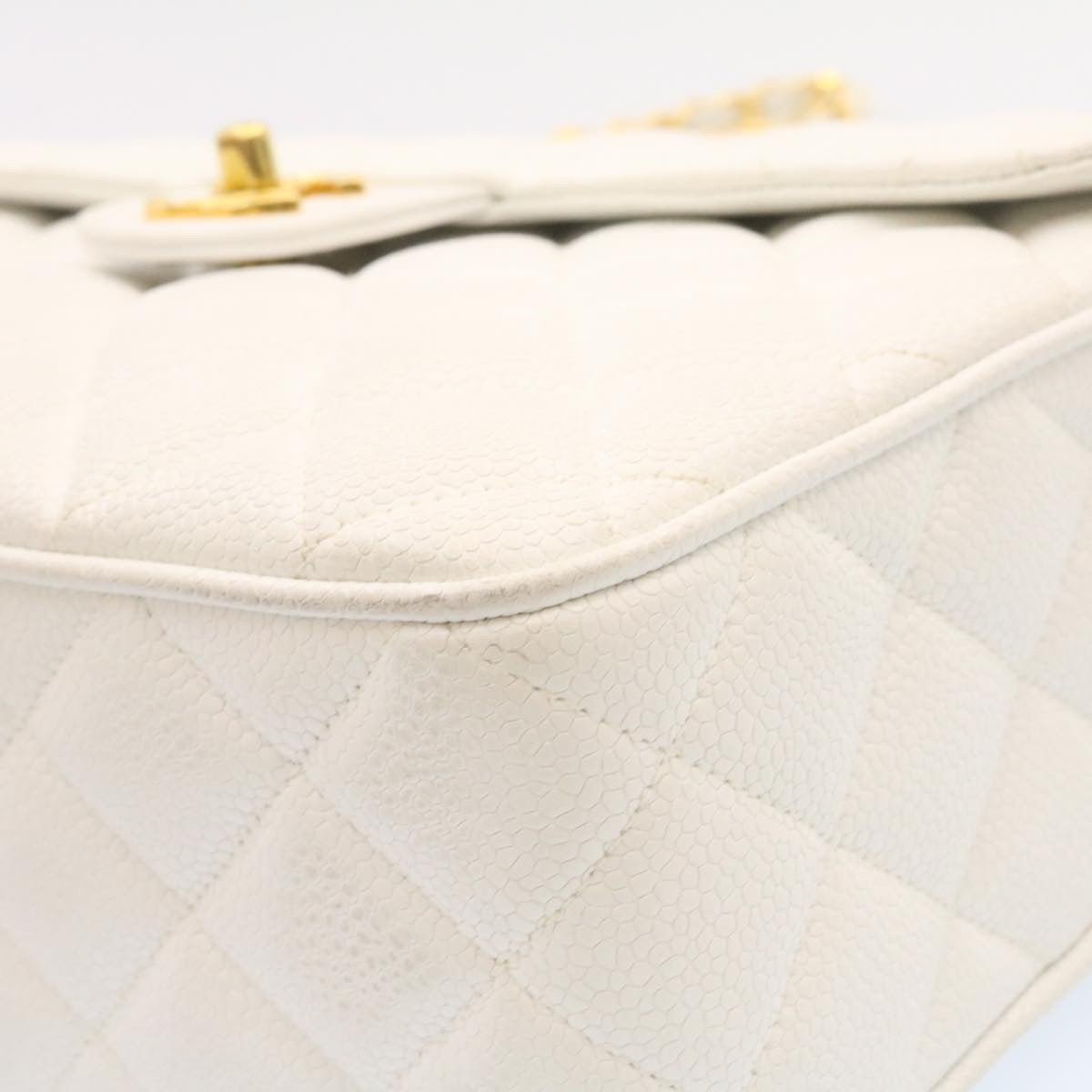 CHANEL Matelasse Chain Shoulder Bag Caviar Skin Gold White CC am1370gA