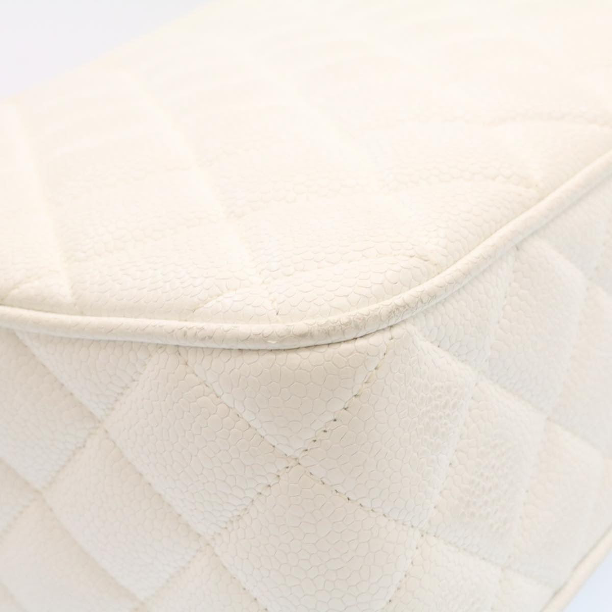 CHANEL Matelasse Chain Shoulder Bag Caviar Skin Gold White CC am1370gA