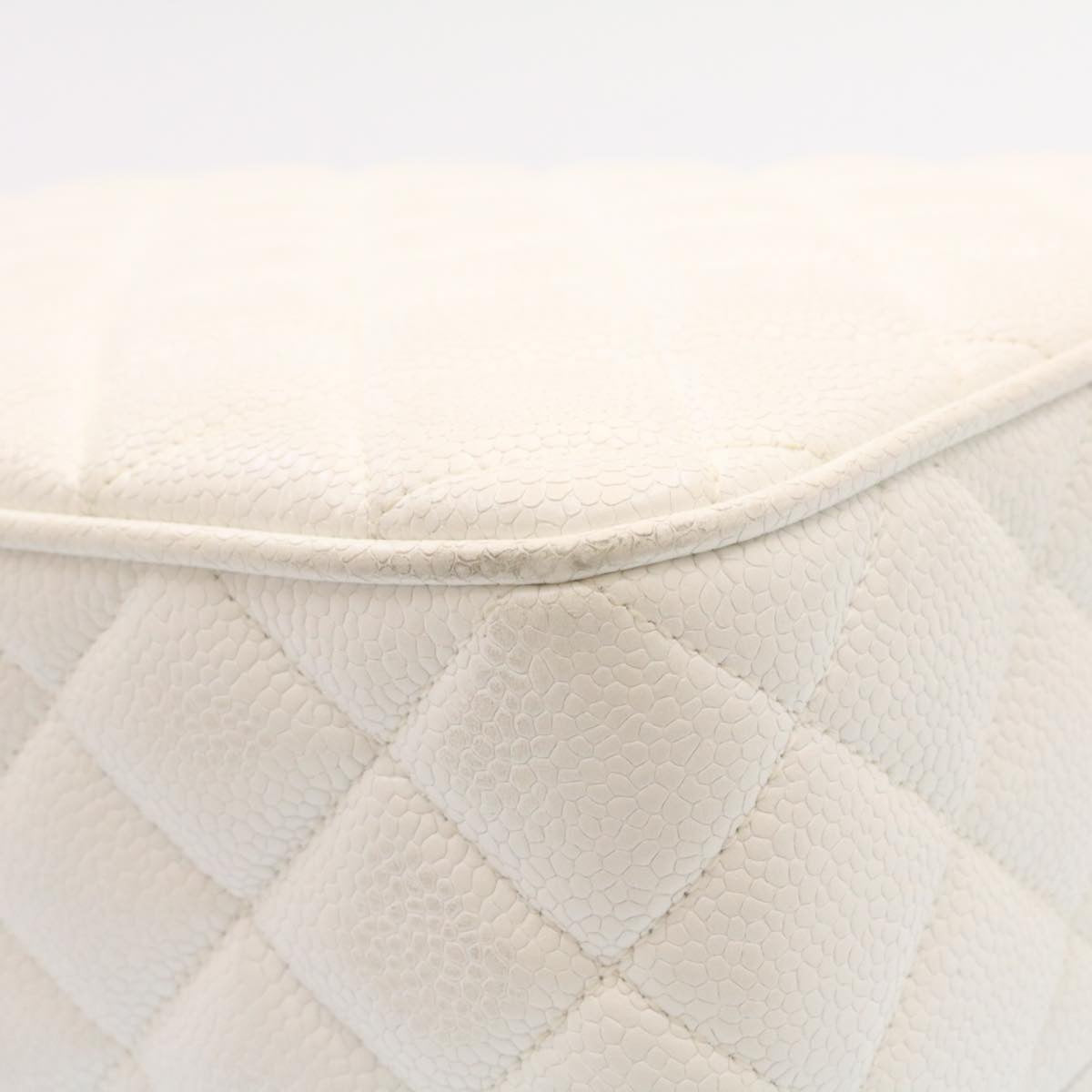 CHANEL Matelasse Chain Shoulder Bag Caviar Skin Gold White CC am1370gA