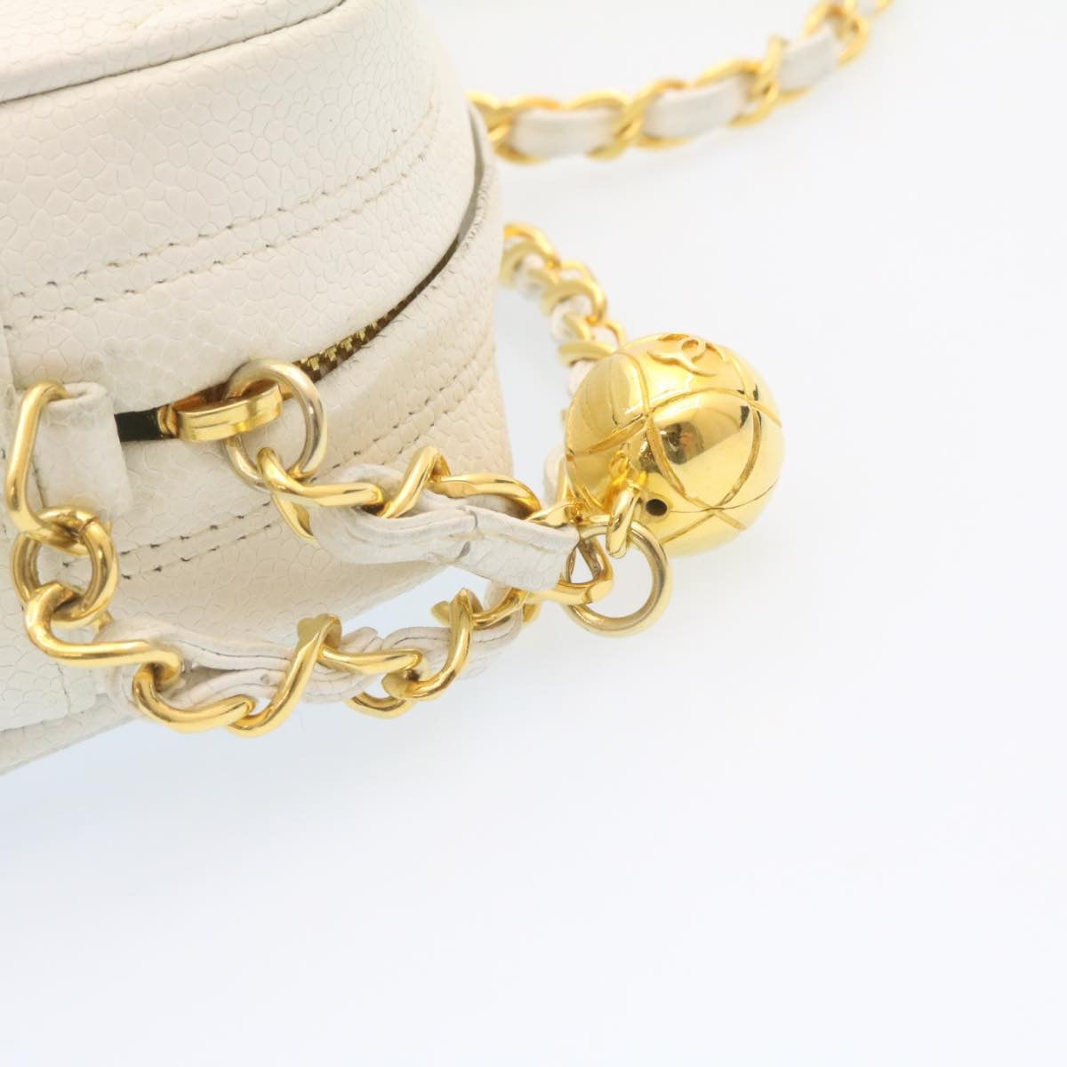 CHANEL Matelasse Chain Shoulder Bag Caviar Skin Gold White CC am1370gA