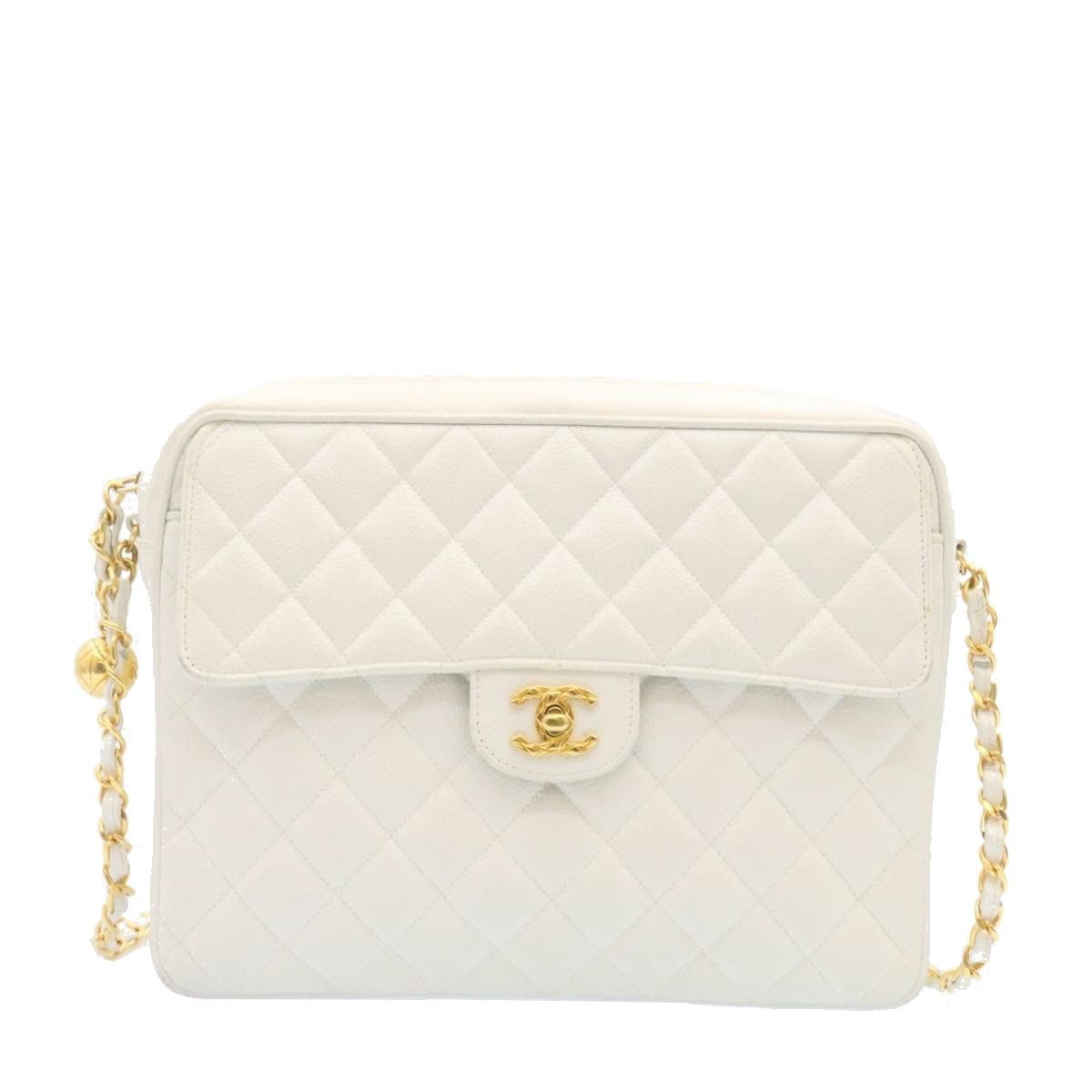 CHANEL Matelasse Chain Shoulder Bag Caviar Skin Gold White CC am1370gA