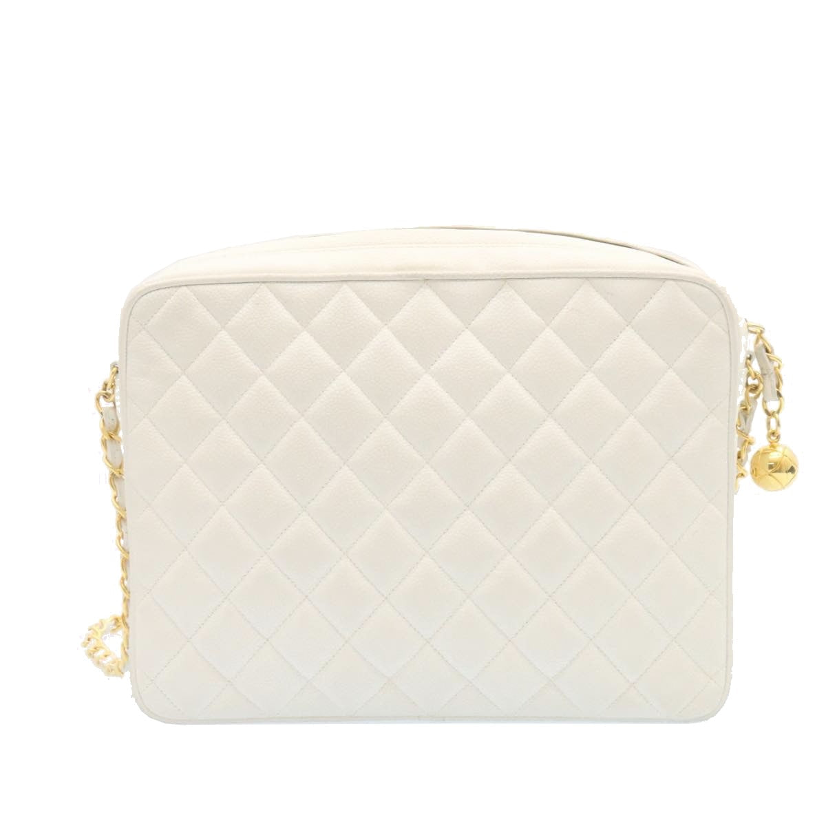 CHANEL Matelasse Chain Shoulder Bag Caviar Skin Gold White CC am1370gA