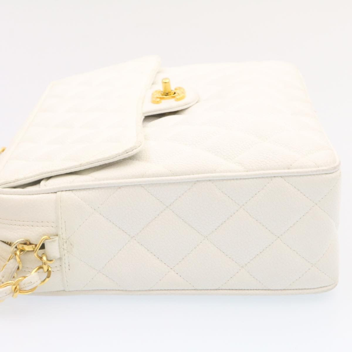 CHANEL Matelasse Chain Shoulder Bag Caviar Skin Gold White CC am1370gA