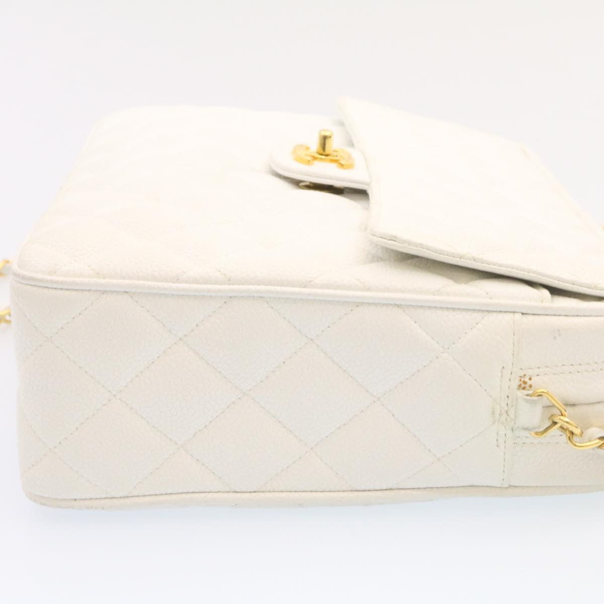 CHANEL Matelasse Chain Shoulder Bag Caviar Skin Gold White CC am1370gA