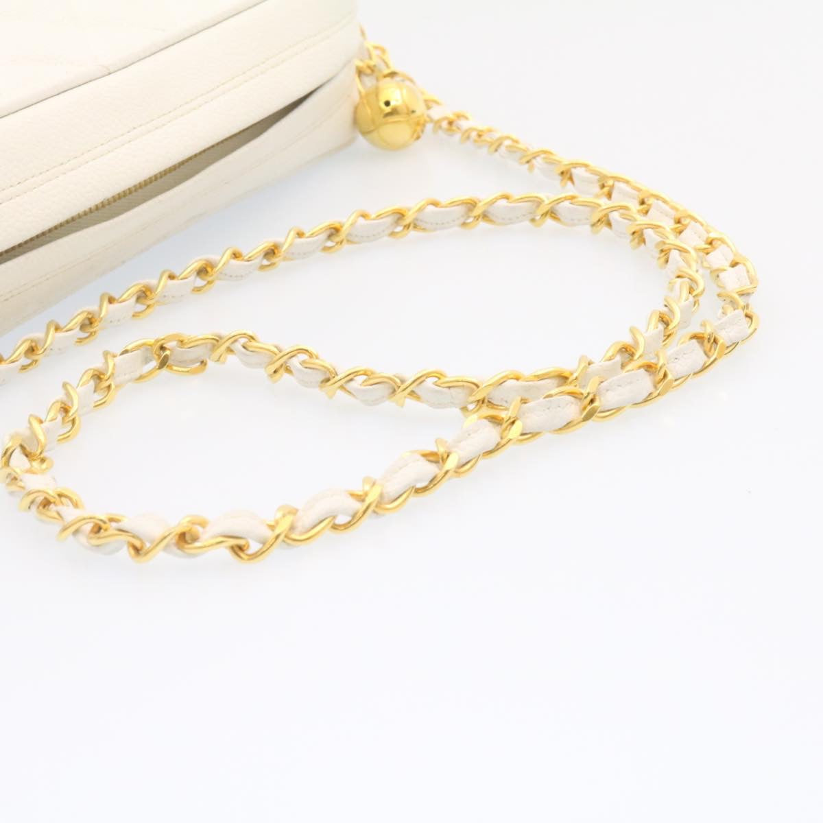 CHANEL Matelasse Chain Shoulder Bag Caviar Skin Gold White CC am1370gA