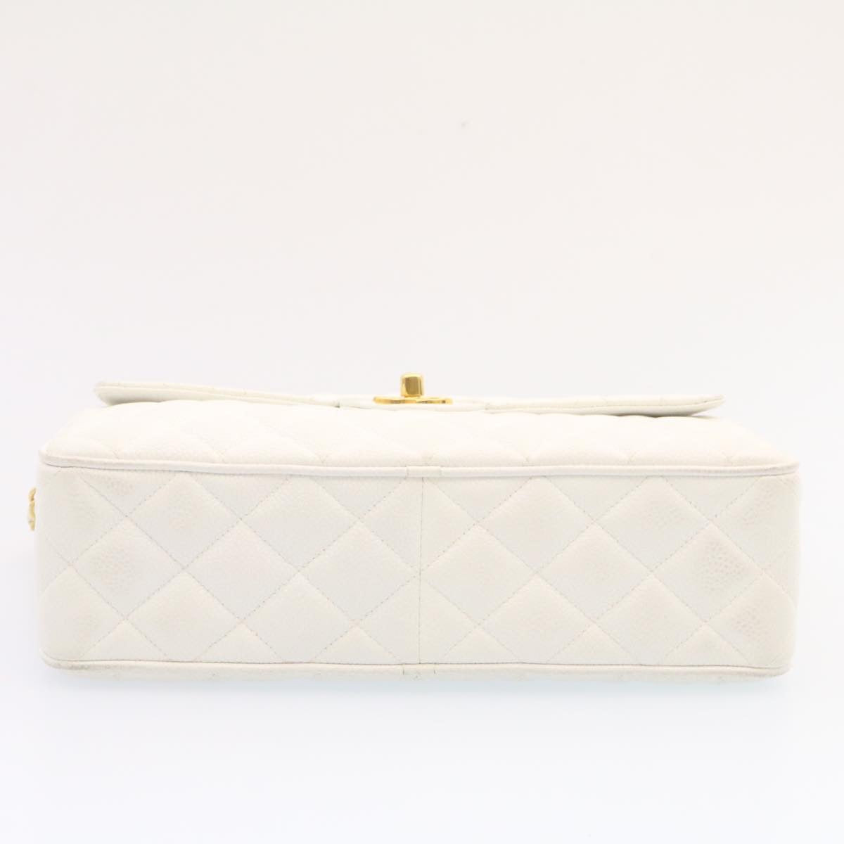 CHANEL Matelasse Chain Shoulder Bag Caviar Skin Gold White CC am1370gA