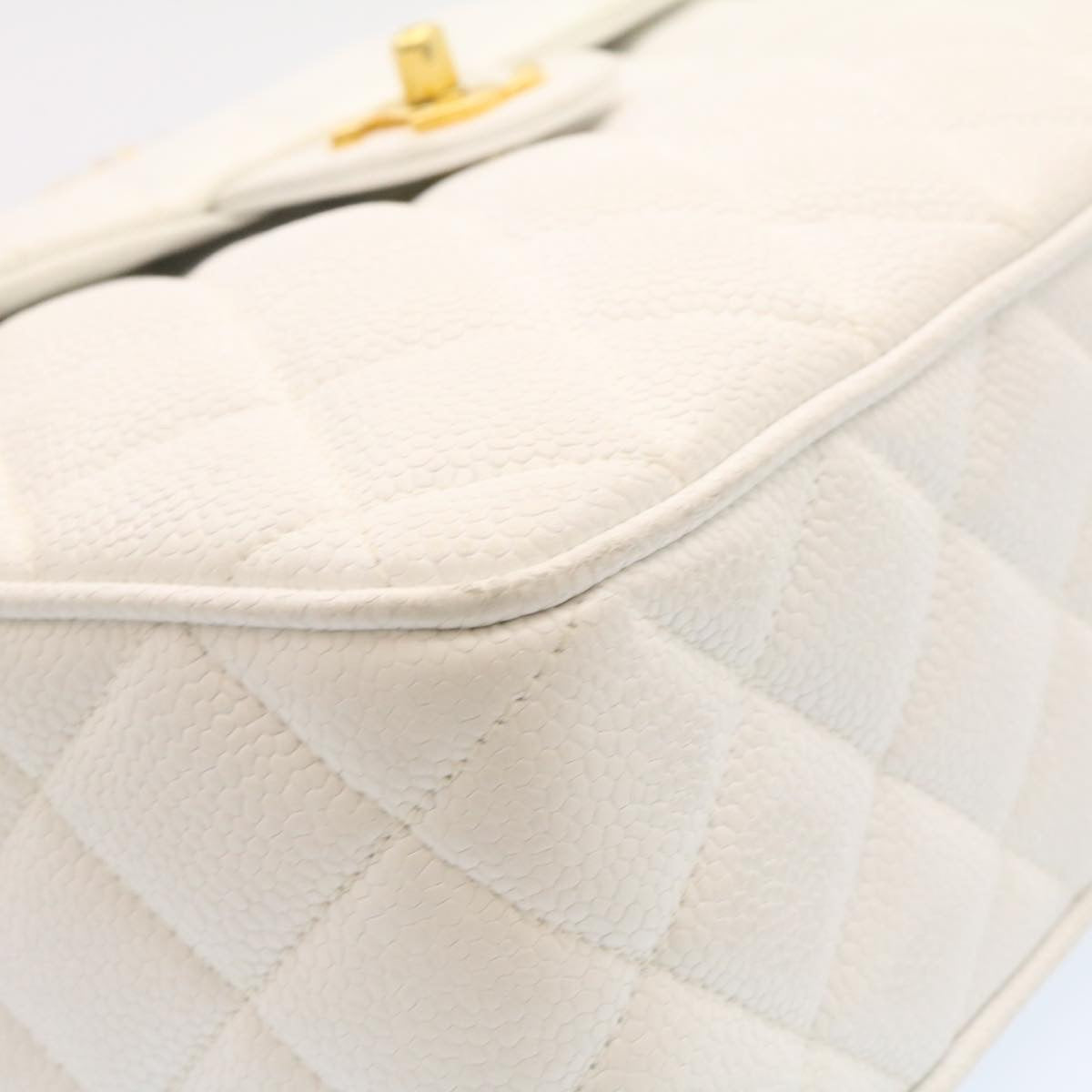 CHANEL Matelasse Chain Shoulder Bag Caviar Skin Gold White CC am1370gA