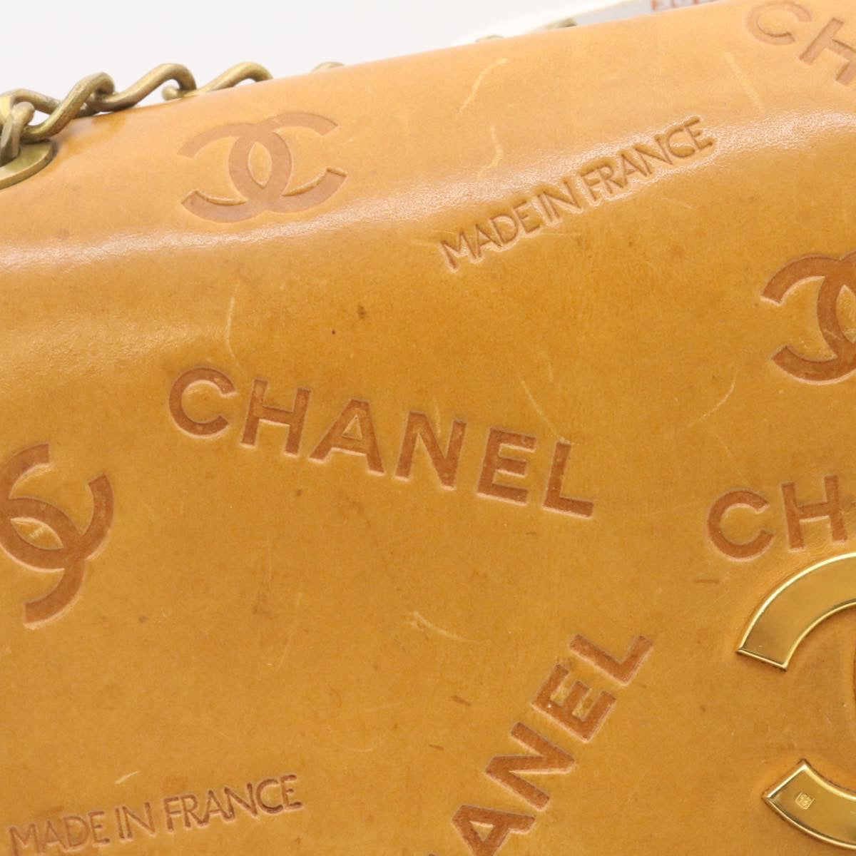 CHANEL Raffia Chain Flap Shoulder Bag Leather Beige CC am1414gA