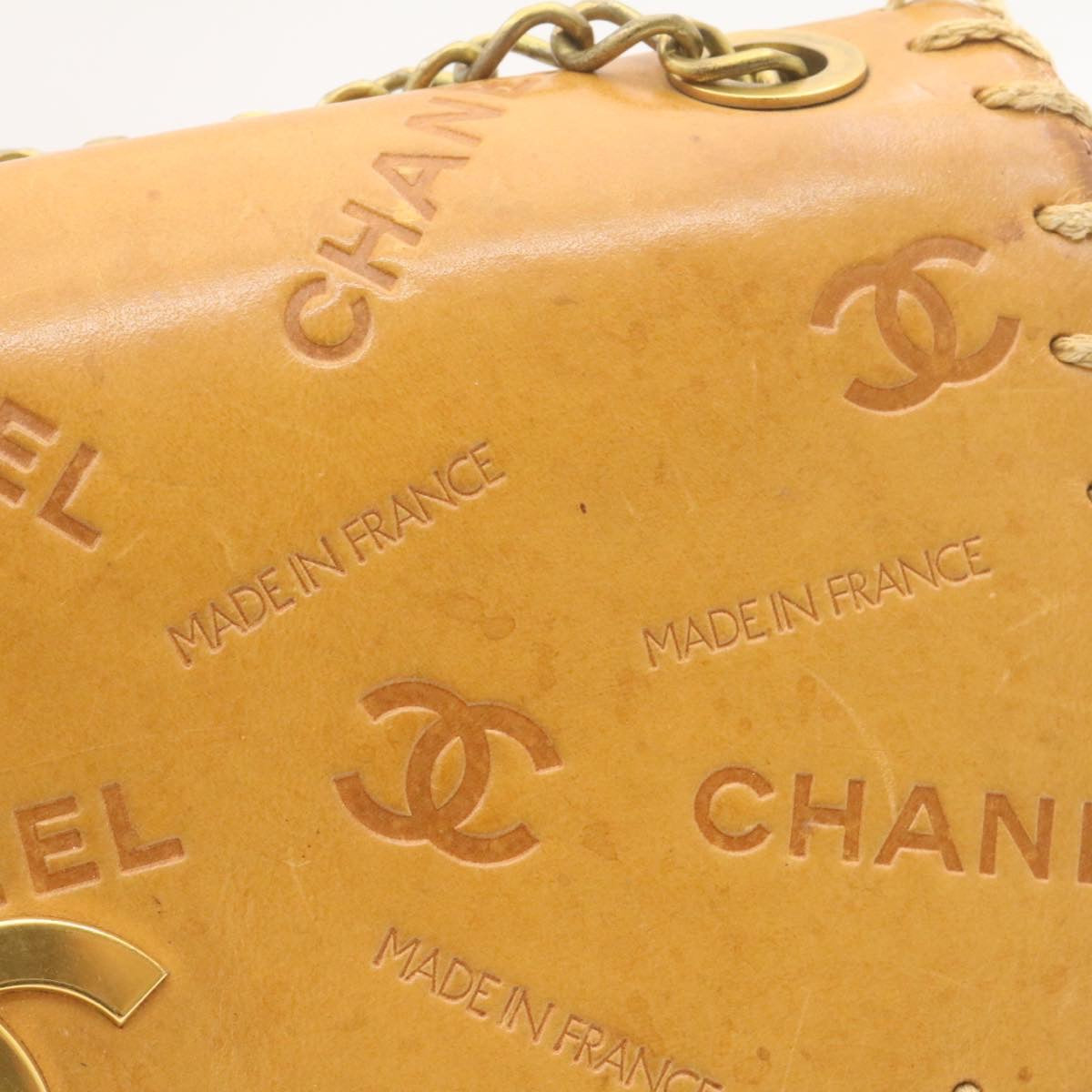 CHANEL Raffia Chain Flap Shoulder Bag Leather Beige CC am1414gA