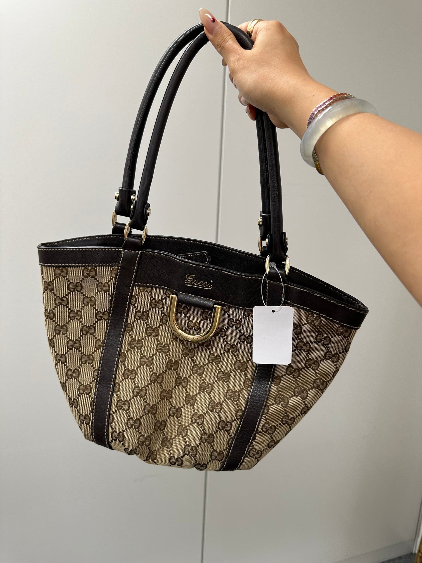 GUCCI 211983 CanvasLeather Brown GG Hand Bag B1001JCAGF