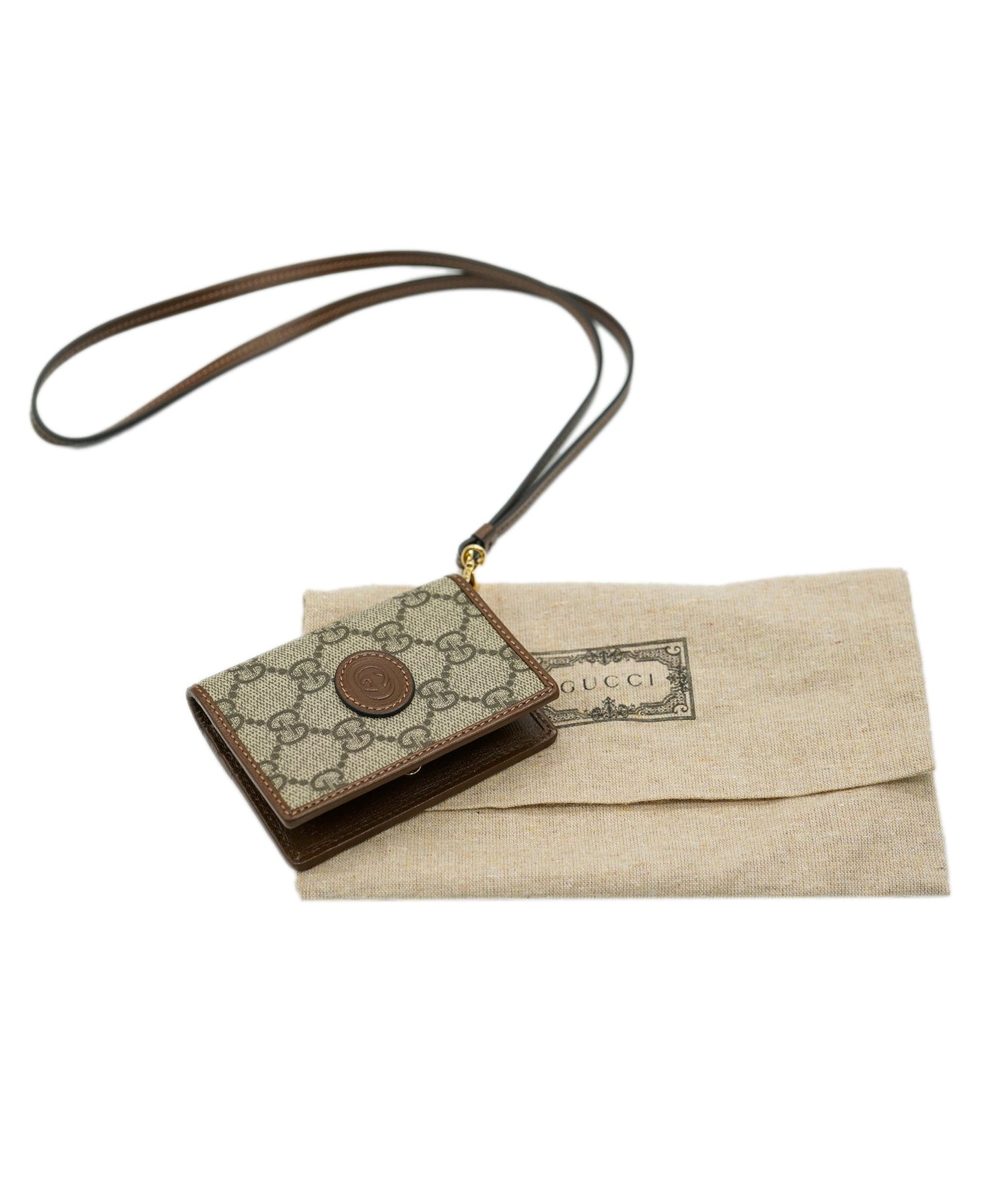 Gucci Brown Calfskin GG Supreme Card Case on Strap ABC0940