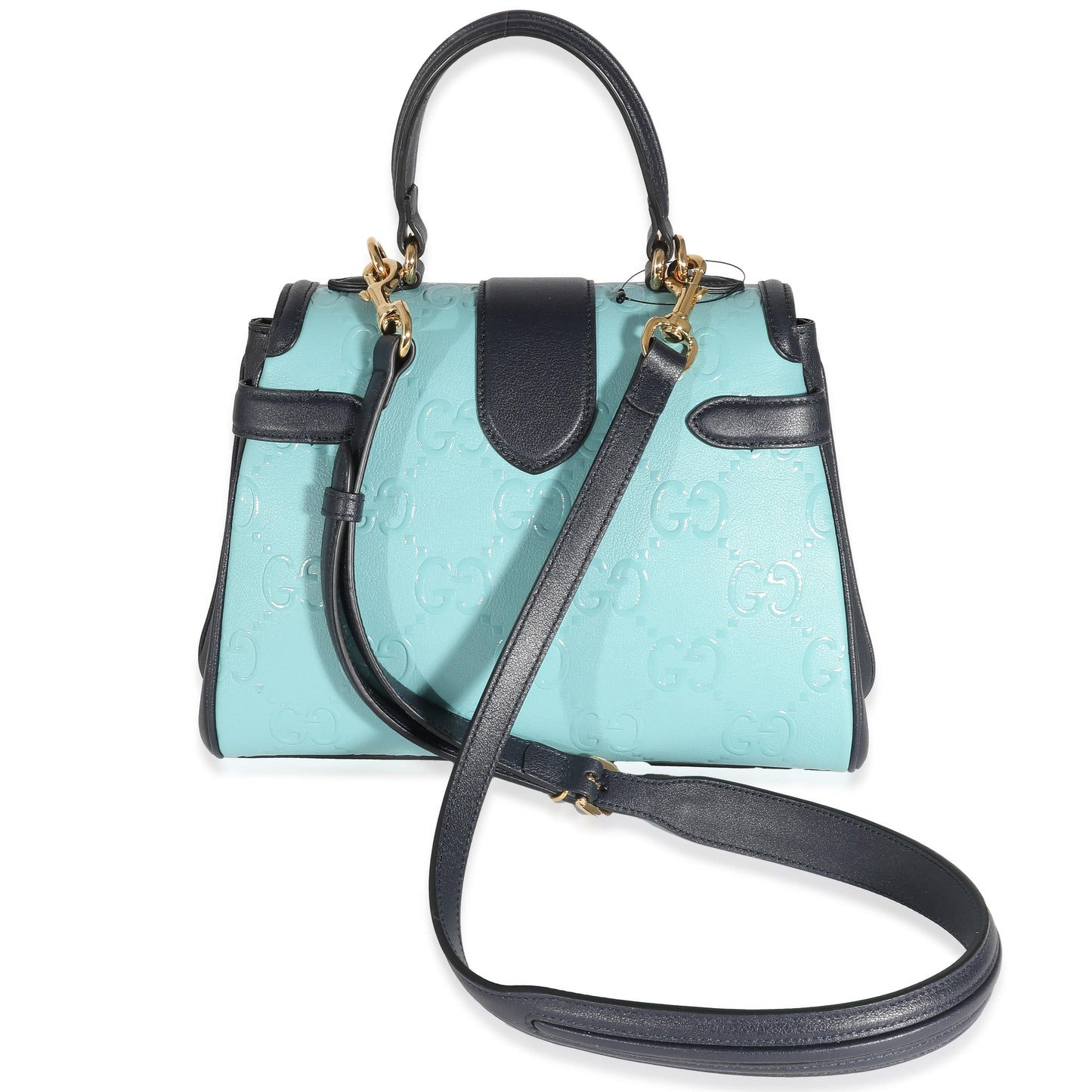 Gucci Blue Wonka Grain Calfskin GG Monogram Top Handle Bag