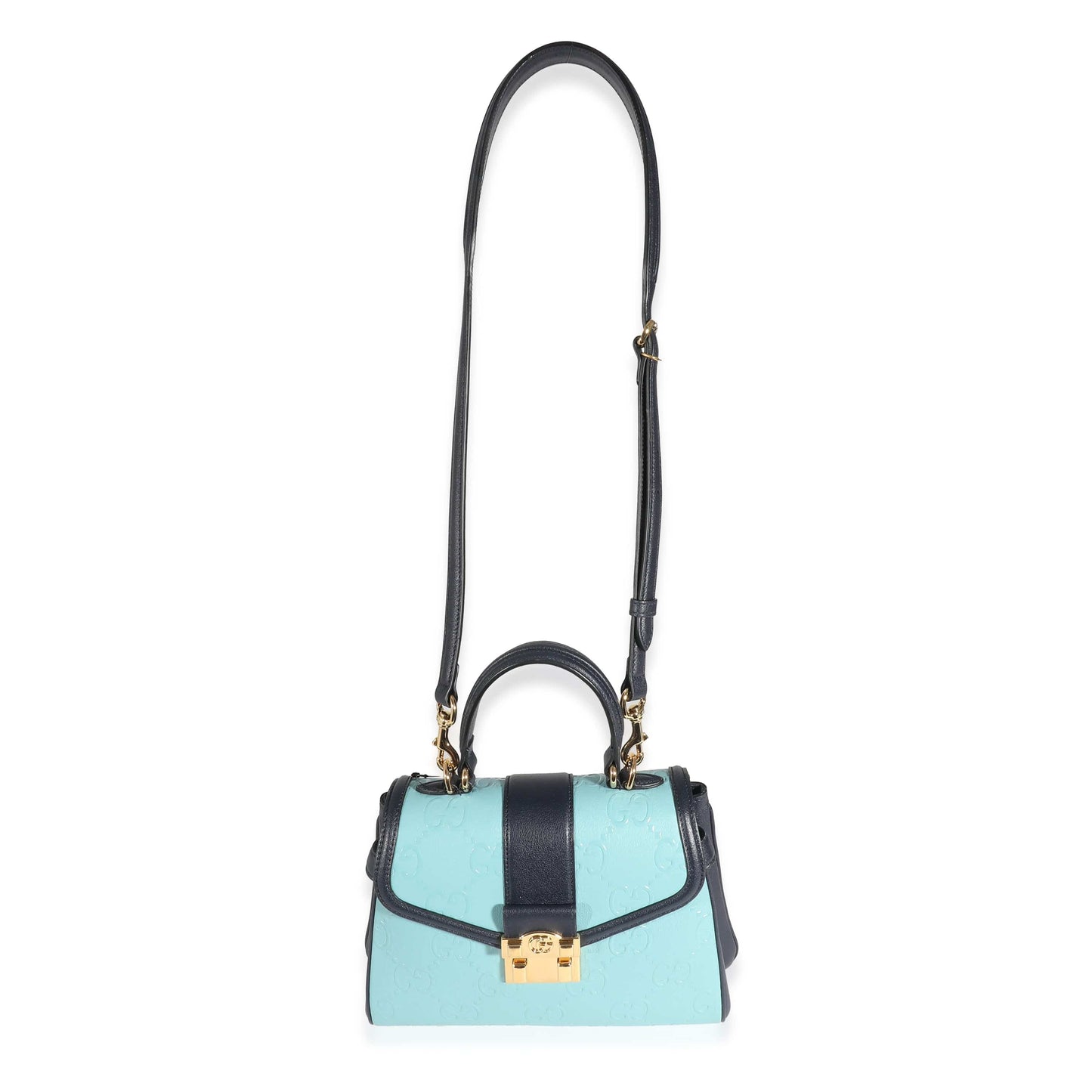 Gucci Blue Wonka Grain Calfskin GG Monogram Top Handle Bag