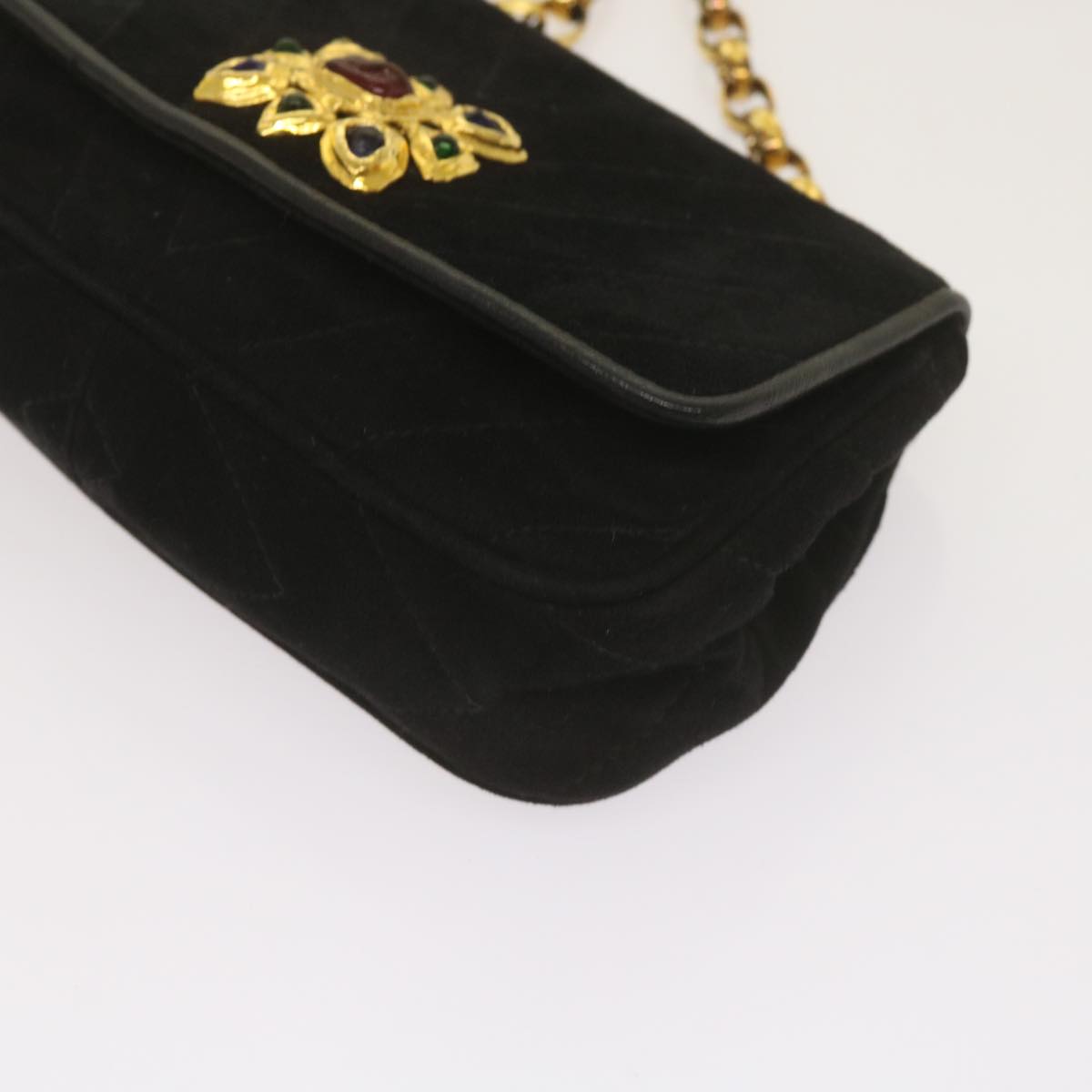 CHANEL Chain Gripoix Shoulder Bag Suede Black CC hk1073