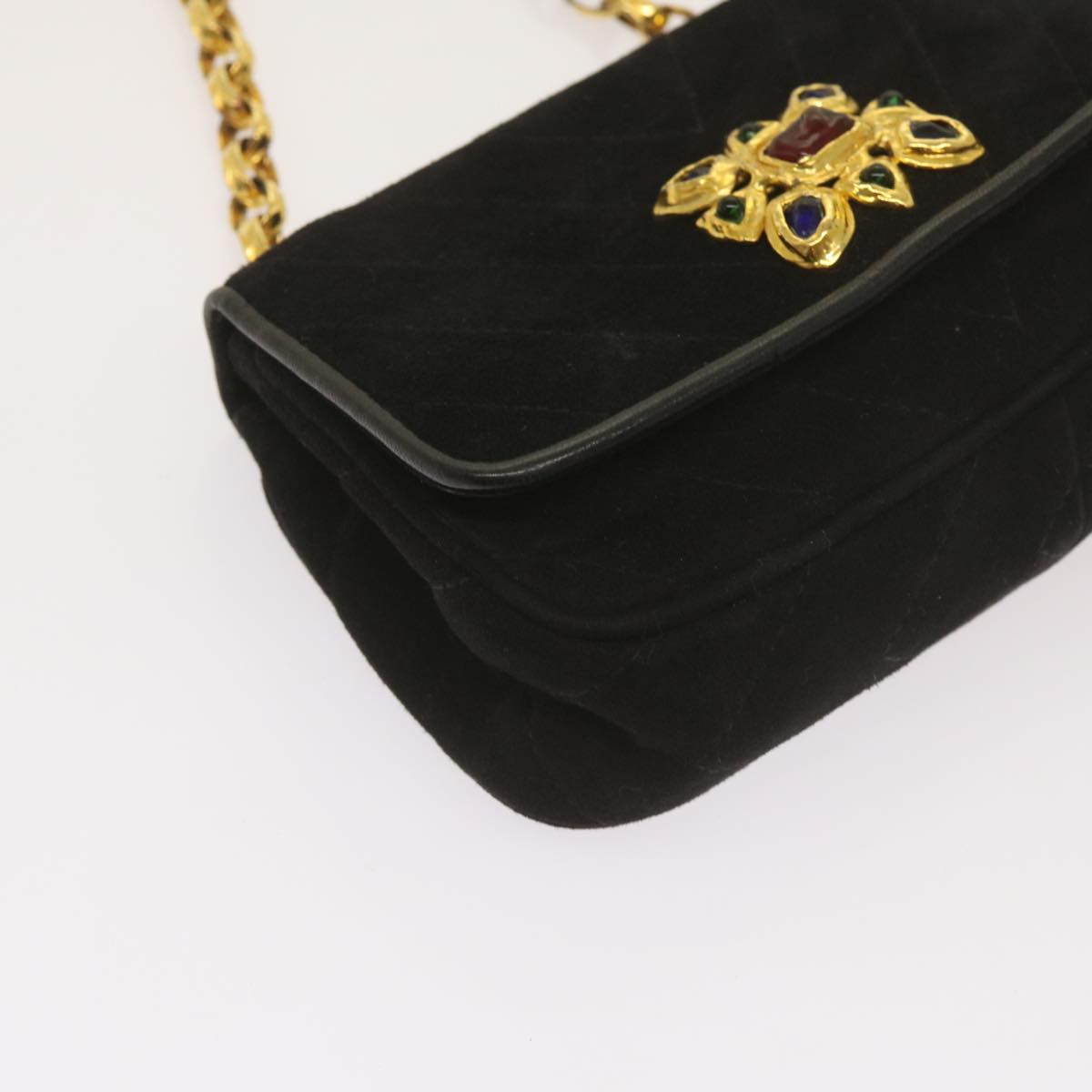 CHANEL Chain Gripoix Shoulder Bag Suede Black CC hk1073
