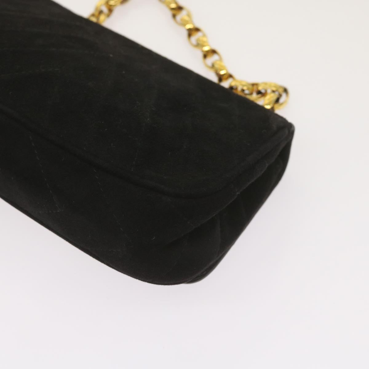 CHANEL Chain Gripoix Shoulder Bag Suede Black CC hk1073