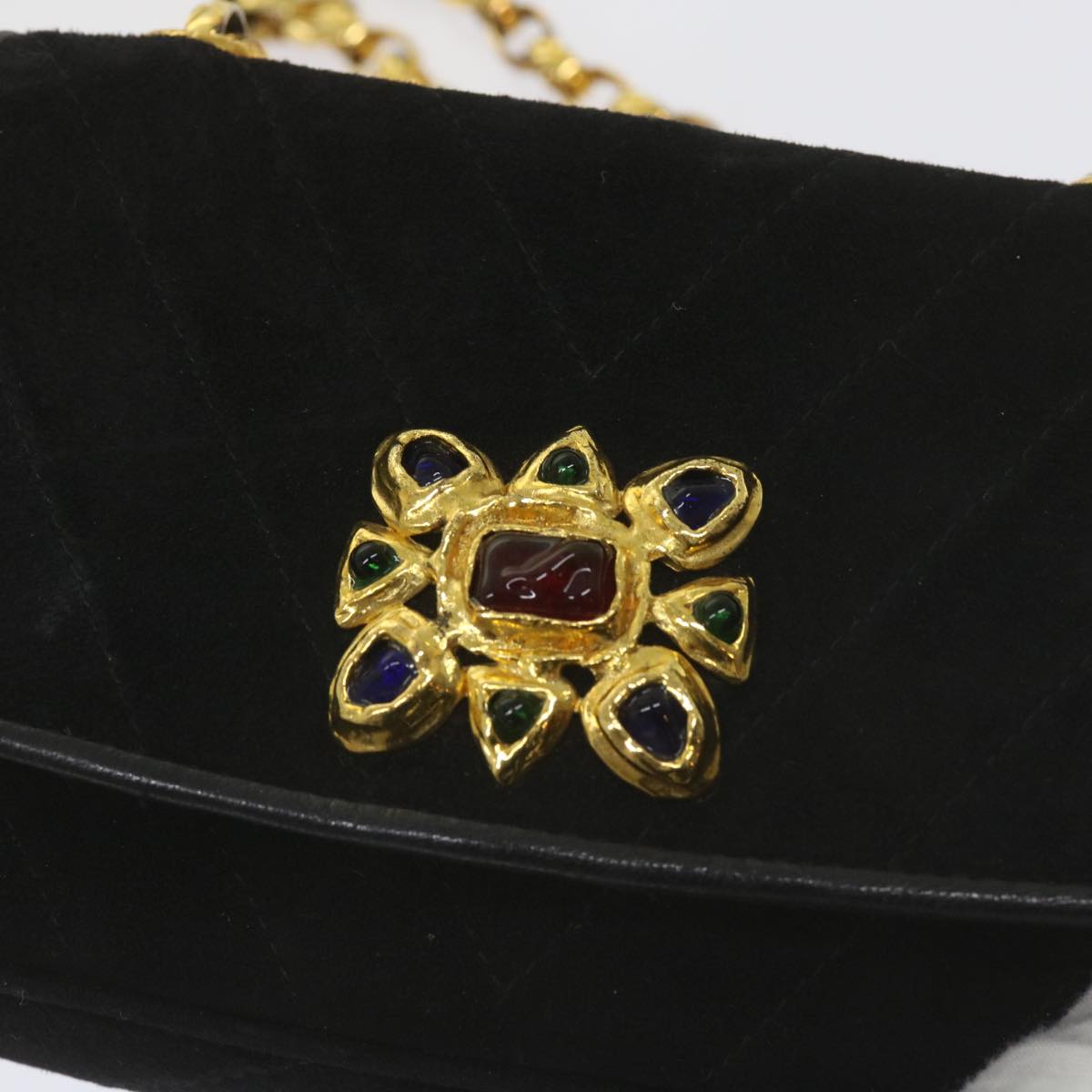 CHANEL Chain Gripoix Shoulder Bag Suede Black CC hk1073