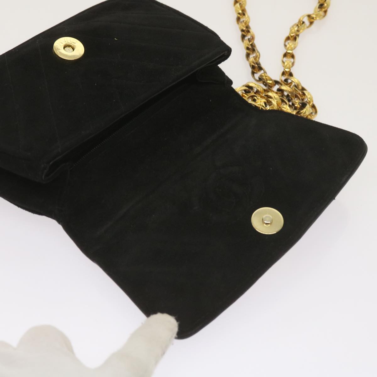 CHANEL Chain Gripoix Shoulder Bag Suede Black CC hk1073