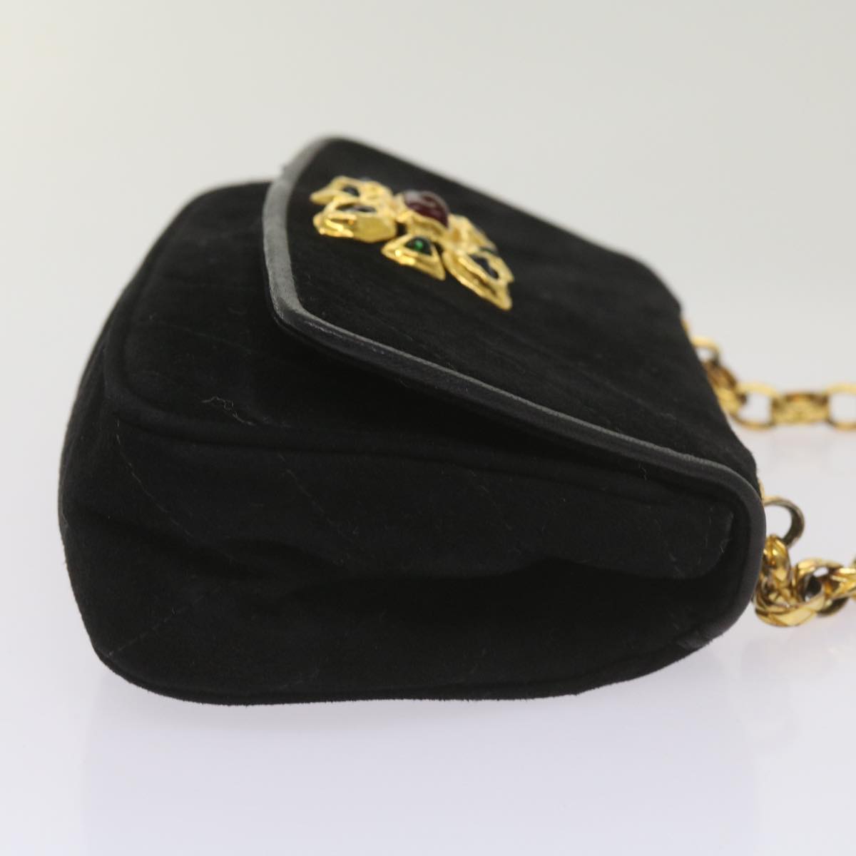 CHANEL Chain Gripoix Shoulder Bag Suede Black CC hk1073