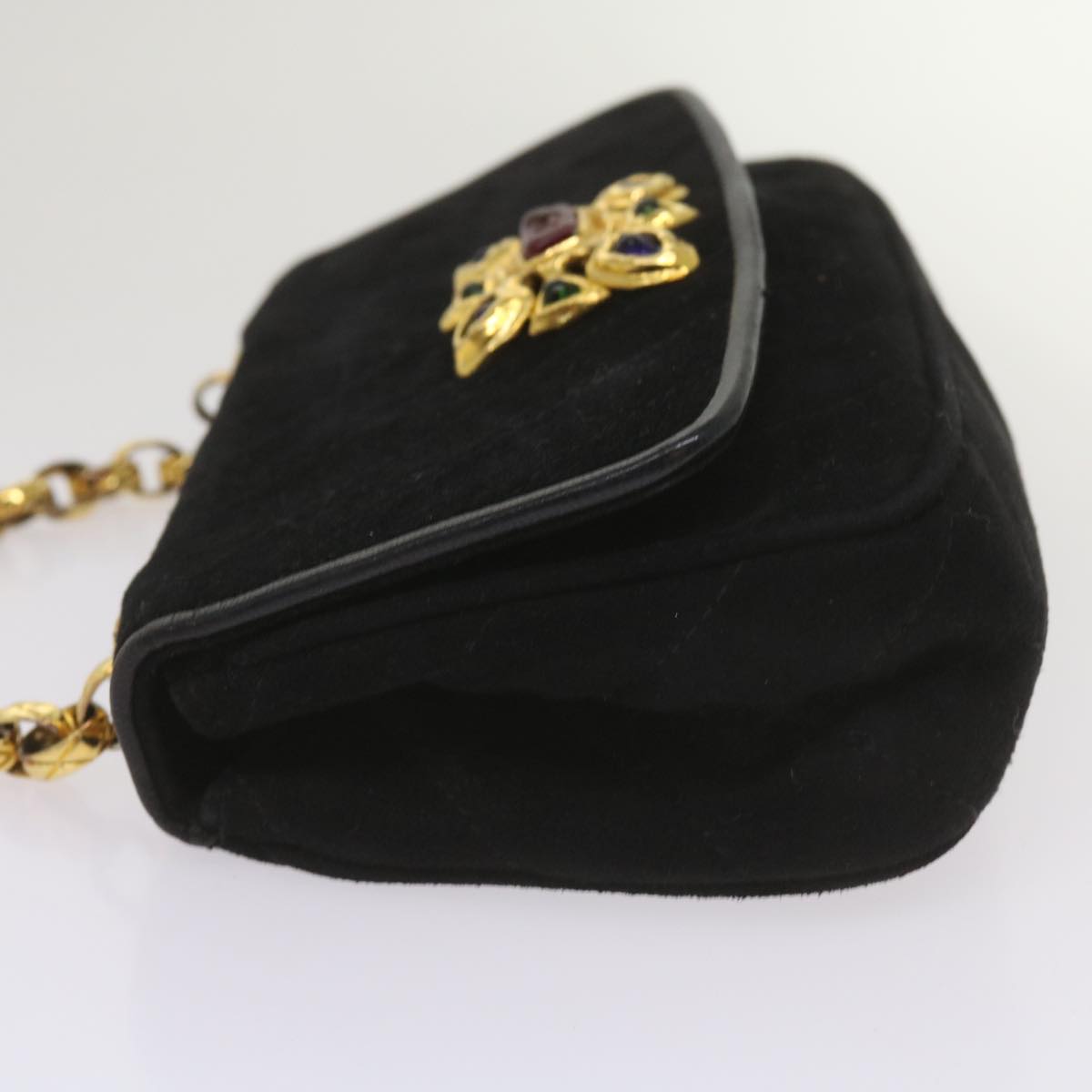 CHANEL Chain Gripoix Shoulder Bag Suede Black CC hk1073