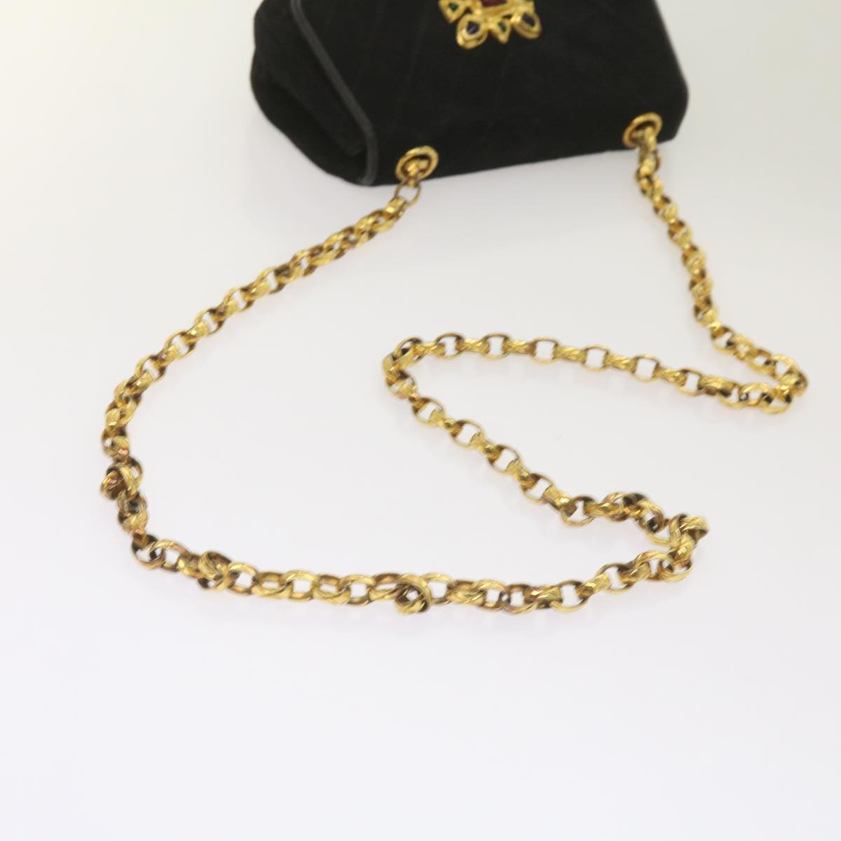 CHANEL Chain Gripoix Shoulder Bag Suede Black CC hk1073