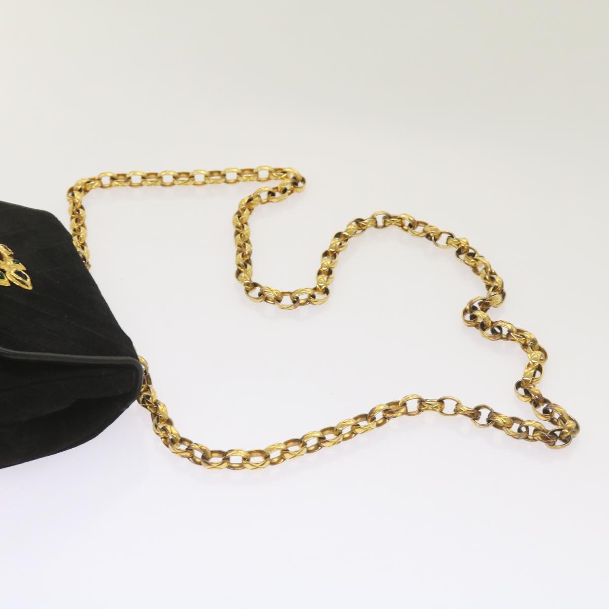 CHANEL Chain Gripoix Shoulder Bag Suede Black CC hk1073