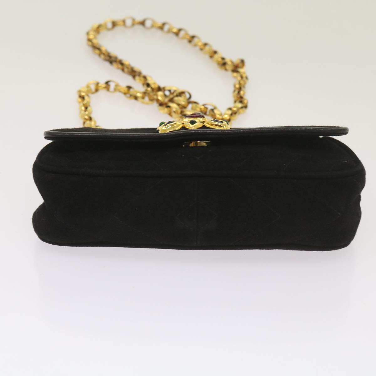 CHANEL Chain Gripoix Shoulder Bag Suede Black CC hk1073