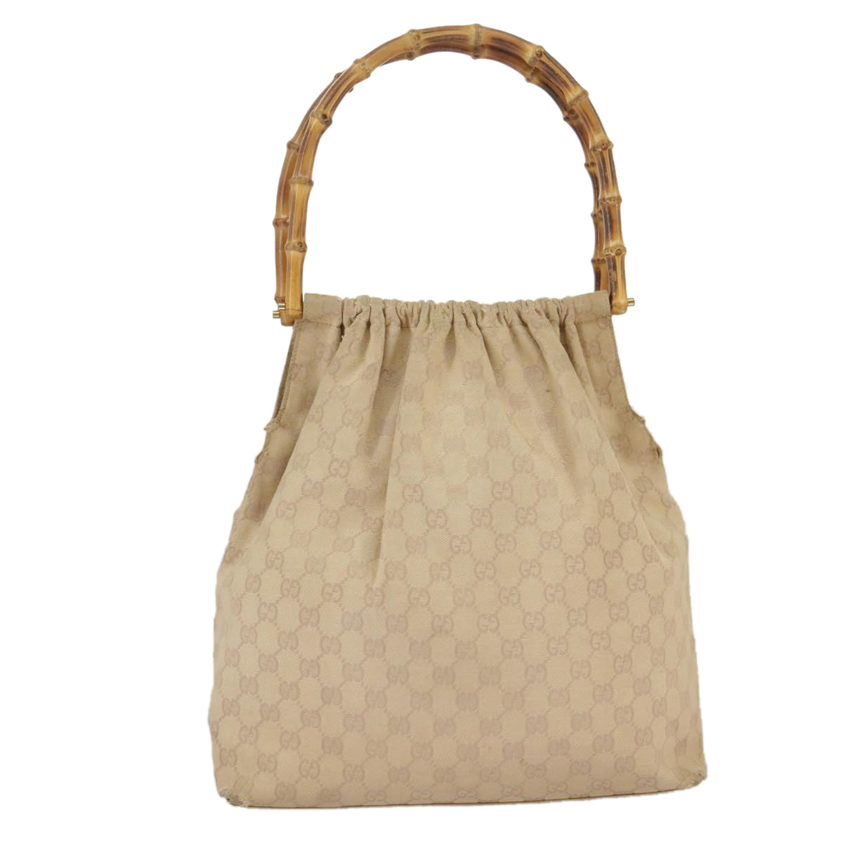 GUCCI GG Canvas Bamboo Tote Bag Beige Gold 92709 hk1719