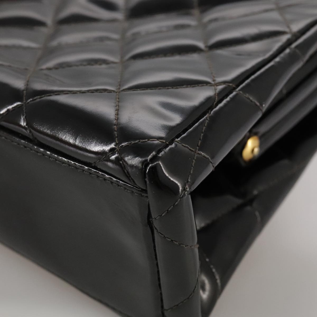 CHANEL Matelasse Chain Hand Bag Patent leather Black Gold CC hk1896