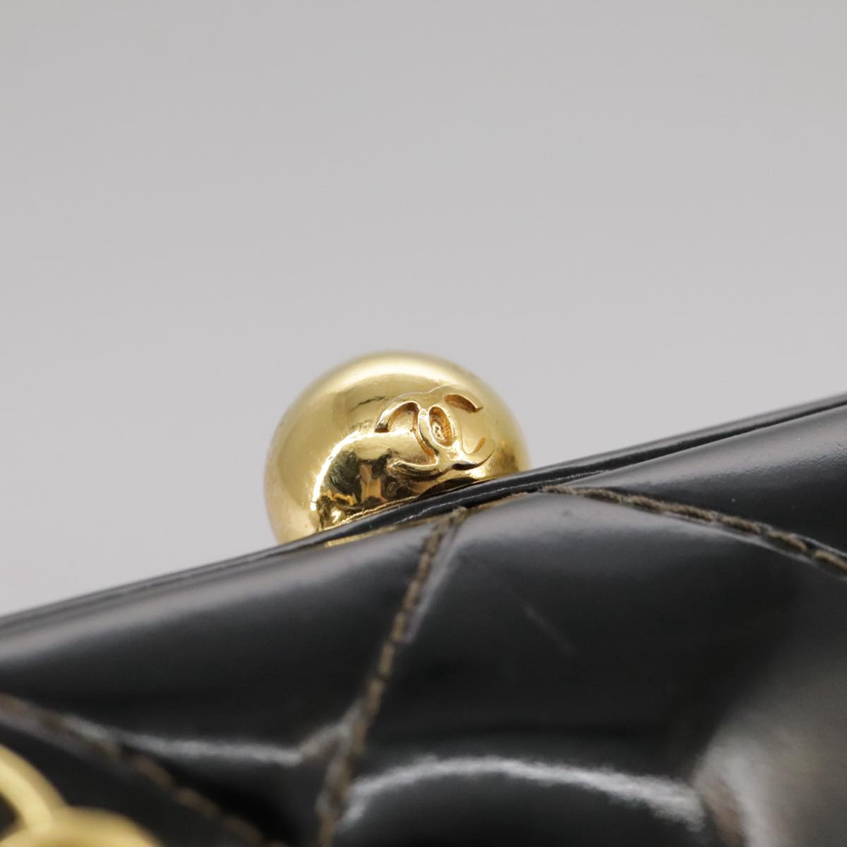 CHANEL Matelasse Chain Hand Bag Patent leather Black Gold CC hk1896