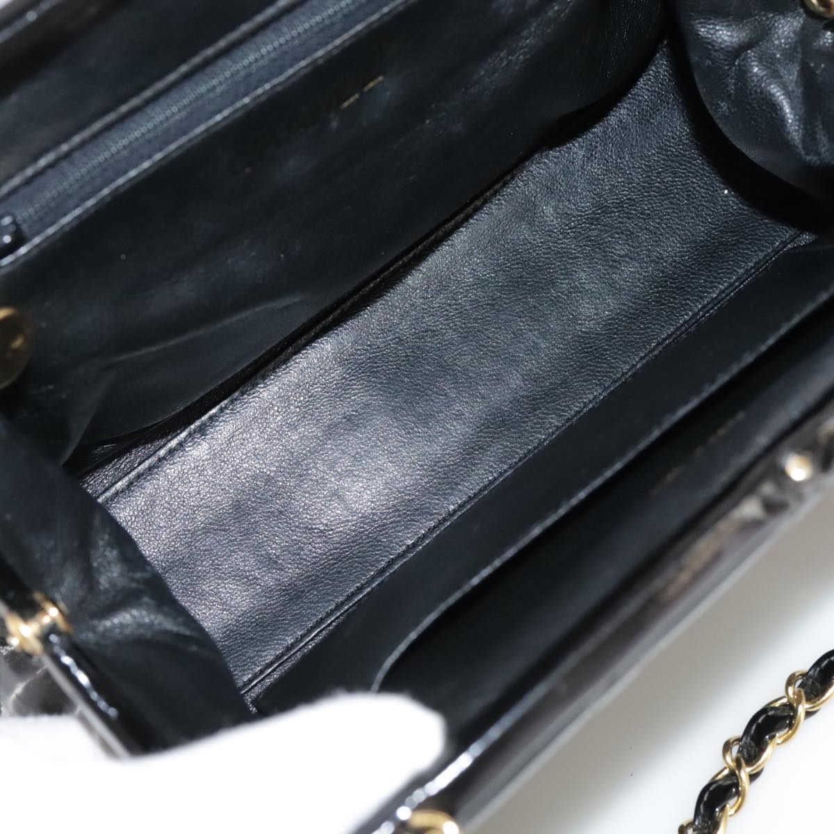 CHANEL Matelasse Chain Hand Bag Patent leather Black Gold CC hk1896